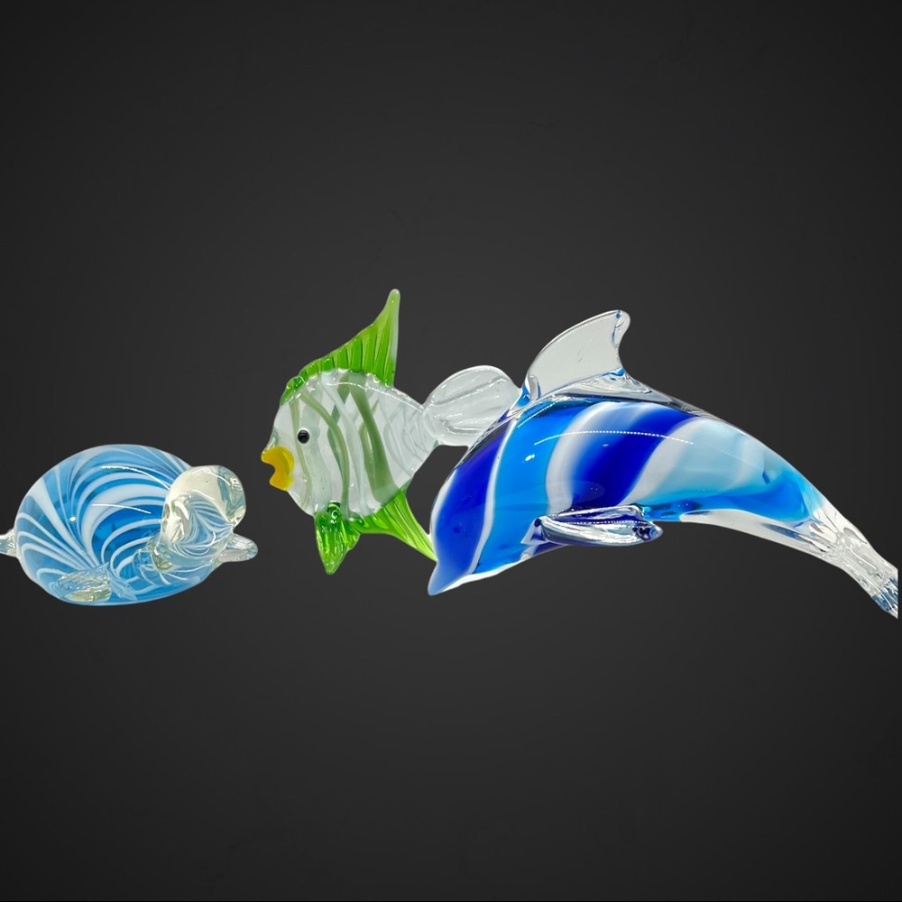 Vintage Art Glass Dolphin, Fish & Turtle Paper Weights